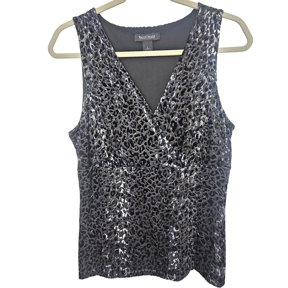 White House Black Market Womens Velvet Burnout Leopard Surplice Top Size L Goth